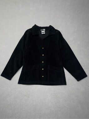 Women’s Vintage Ezze Wear Black Fine-Wale Corduroy Snap Front Jacket